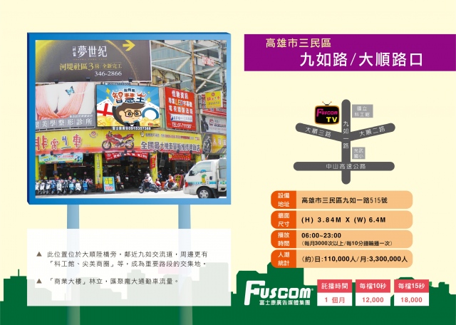 高雄-三民區-九如路＆大順路（三角窗）月流量330萬